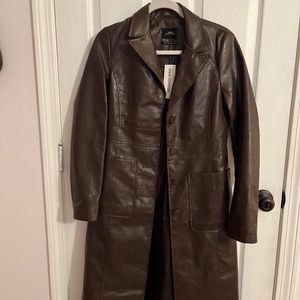 longline brown faux leather jacket
